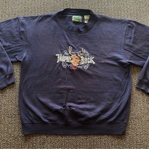 Vintage 90s Ozark Trail Trophy Buck Embroidered Hunting Distressed Sweatshirt XL